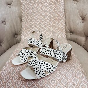 Sole Society Black and White Sandals with Polka Dot Bow